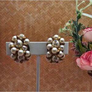 VTG Earrings ClipOn Faux Pearl Elegant Cluster Costume Jewelry Statement Classy